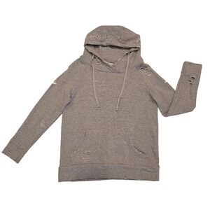 Lily & Lottie Chelsea‎ DeBoer Distressed Grey Hoodie Sweatshirt Womens Sz Medium